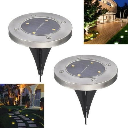 Solar in-Ground Lights Pathonor 4 LED 2 Pack White Ray Pathway Landscape Flood Light Outdoor Water Resistant Dark Sensing Auto On/Off Lawn Garden (Best Outdoor Solar Flood Lights)