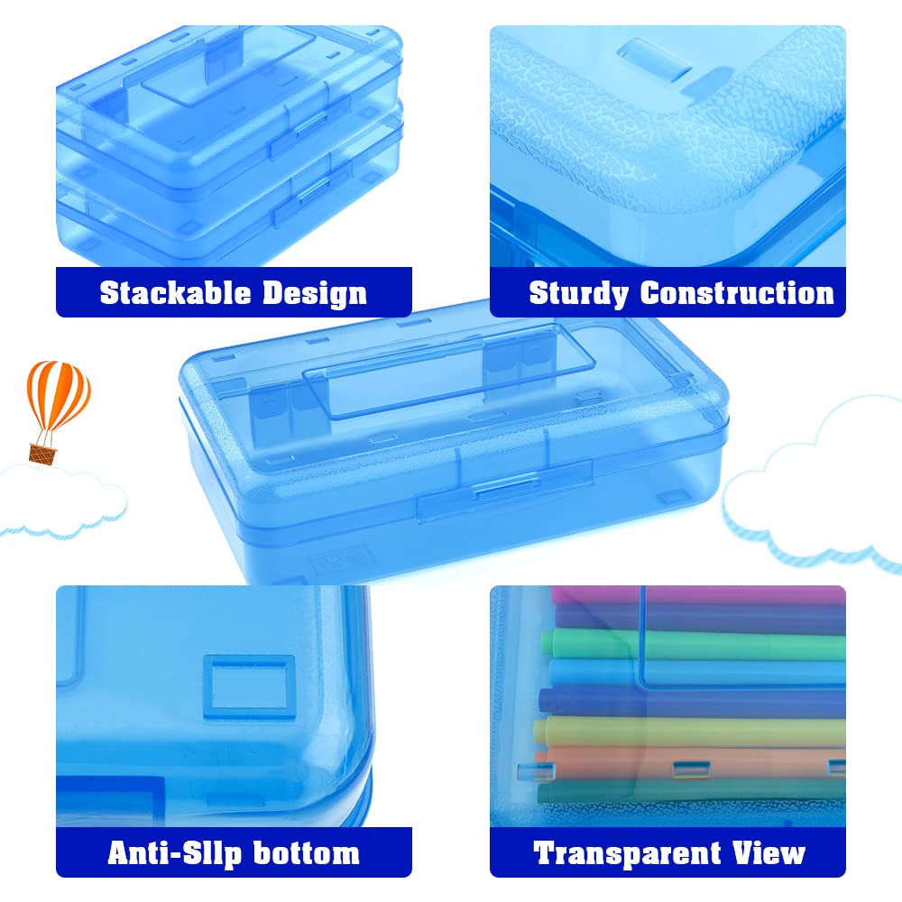 Pencil Box, Large Capacity Clear Pencil Case, 1 Pack Hard Pencil Case, Clear Crayon Box with Snap-tight Lid Stackable Design, Plastic Storage Box for Office Supplies, Pink