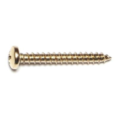 

#10 x 1-1/2 Brass Plated Steel Phillips Pan Head Sheet Metal Screws