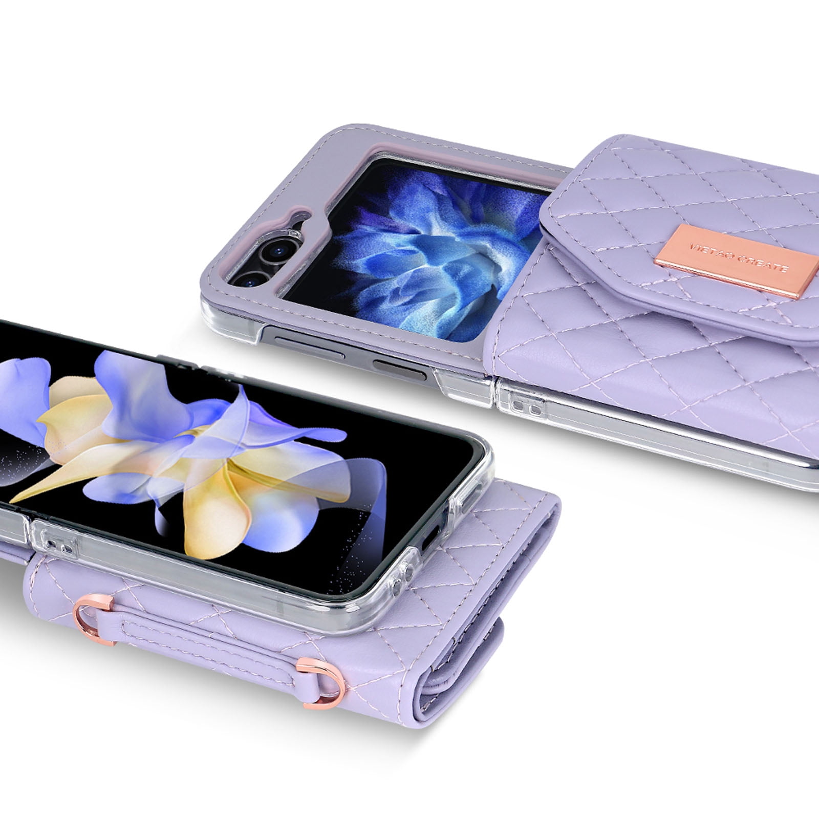 for Samsung Galaxy Z Flip 6 Case with Card Slots, [Crossbody Strap] [RFID Blocking] Women Girls PU Leather Wallet Case Lanyard Crossbody Bag Phone Case for Samsung Galaxy Z Flip 6,Purple