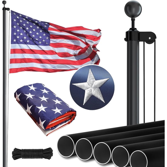 Flag Pole Kit Extra Thick Heavy Duty Aluminum Flagpole Outsides 25 FT