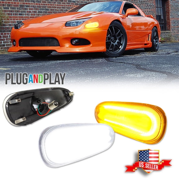 GTINTHEBOX Clear Front Switchback LED DRL Corner Signal Lights For 1994-1998 Mitsubishi 3000GT