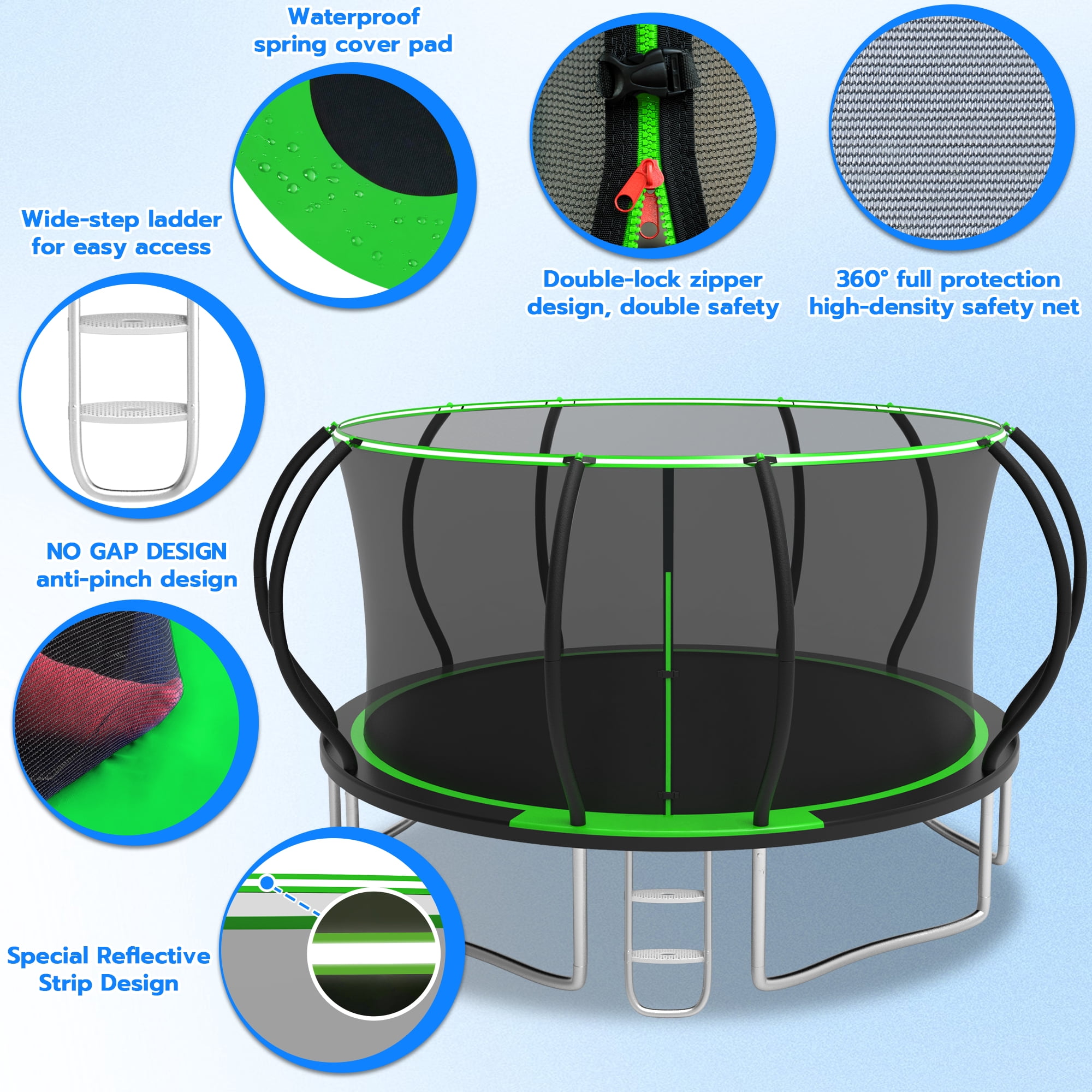 Cochan 12 FT Trampoline with Enclosure Net, 1200LBS Outdoor Trampoline for Kids and Adults with Ladder, Anti-Rust Backyard Heavy Duty Round Trampoline with Net, 4-5 Children,Birthday Gift