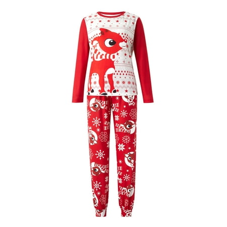 

Genuiskids Family Matching Christmas Pajamas Casual Parent-child Pajamas Cute Deer Snowflake Print Tops Trousers Home Clothes Set
