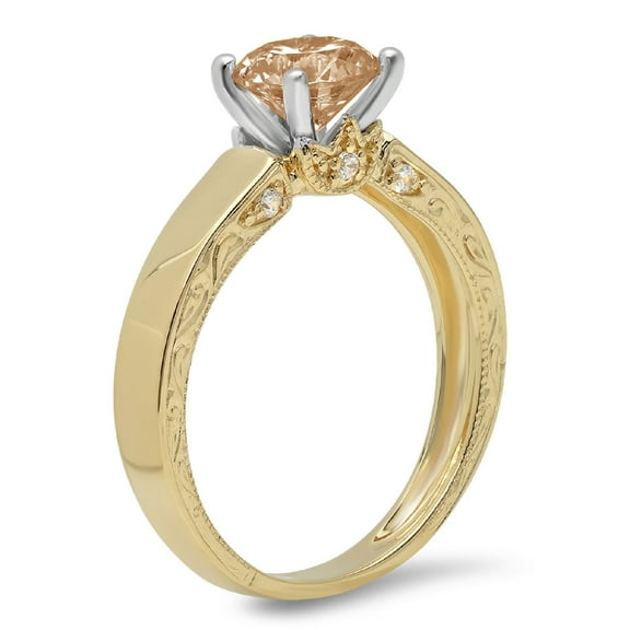 1.06 ct Round Cut Simulated Champagne Diamond Solitaire Engagement Ring for Women in 18K Yellow/White Gold