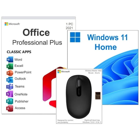 Microsoft Windows 11 Home OEM 64 Bit DVD & Office 2021 Pro Plus DVD & Microsoft Wireless Mouse, 3PK