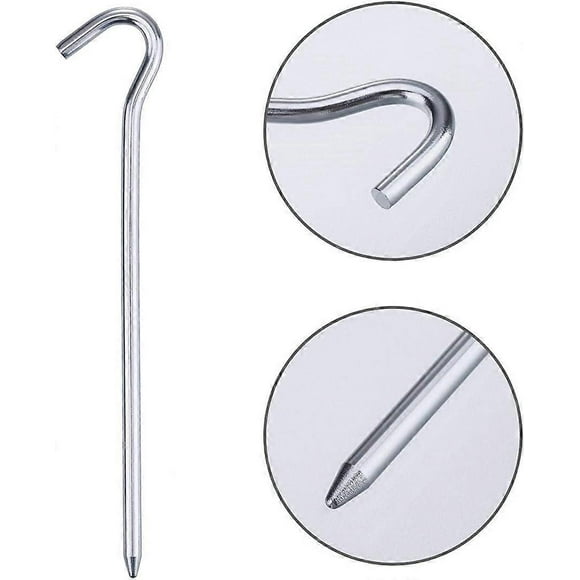 Heavy Duty Tent Pegs Universal 9 Inch Steel Camping Guy Pins with Secure Curved Hook Ends - Essential for Campers Backpackers for Securing Tents Grou