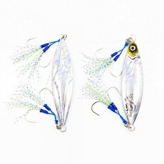 Jigs R Us Trapper Slow Pitch Jig Silver  150g Rigged with Top and Bottom Dual Assist Hooks