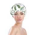 thumbnail image 3 of YFYANG Women's Double Waterproof Shower Cap, Watercolor Leaf Doodle Reusable Hair Cap for All Hair Styles and Head Sizes, 3 of 9