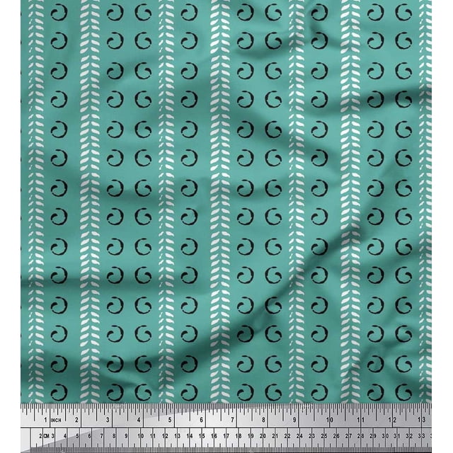 Soimoi Poly Georgette Fabric Leaves & Swirl Block Printed Fabric 1 Yard 52 Inch Wide