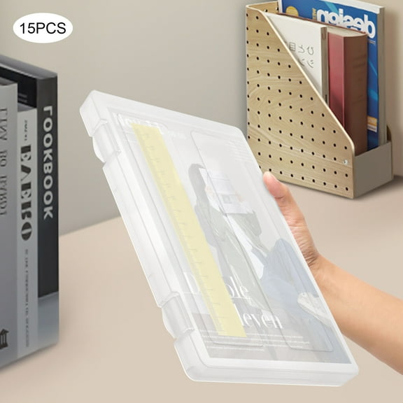 15 Boxes Paper Storage Box Office Accessory PP Clear Snap-tight Design File Box, Document Organizer Box