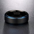 thumbnail image 5 of 8mm Men's Black Blue Tungsten Rings Two-Tone Wedding Band with Step Edges Brushed Finish, 5 of 6