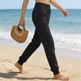 thumbnail image 6 of iHPH7 Women's High Waisted Cotton Linen Joggers - Elastic Waistband Tapered Leg Pants with Pockets Breathable Lightweight Casual Summer Lounge Beach Comfy Everyday Wear Black L, 6 of 8