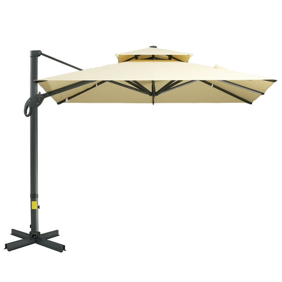 CoSoTower 10ft Offset Patio Umbrella, Hanging Cantilever Umbrella, Square Shape, Aluminum Cross Base, Tilt, 360-Degree Rotation, Beige