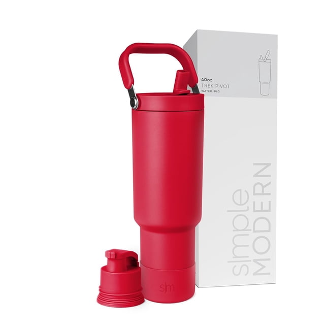 Botella de agua Simple Modern Trek Pivot 1.2 L con asa roja