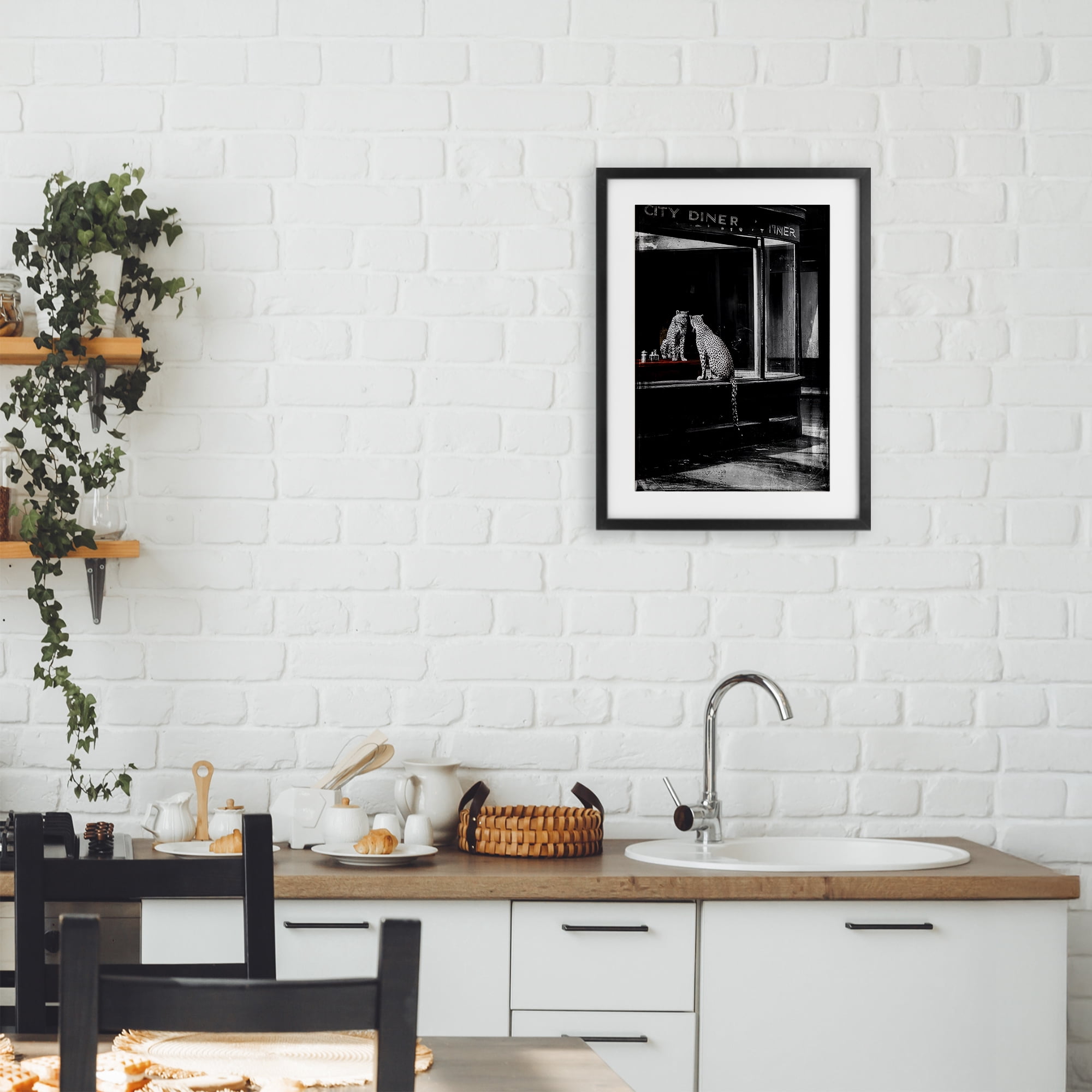Stupell Industries Diner Noir Leopard Reflection Black Framed Print Under Glass, design by Annabelle Hall