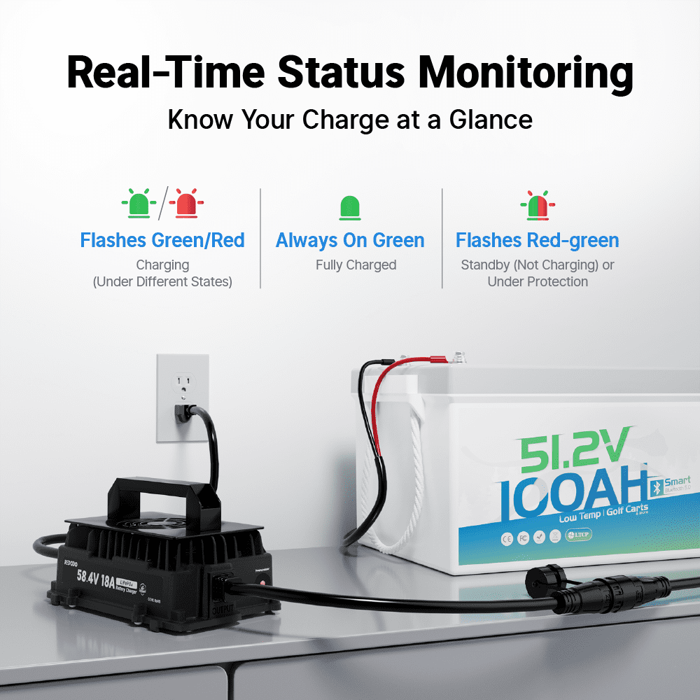 Redodo 58.4V18A LiFePO4 Battery Charger for 48V (51.2V) Lithium Batteries IP65 Waterproof Smart Charger with 0V BMS Activation 3-Stage Charging