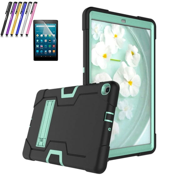 Mignova for Samsung Galaxy Tab A 10.1 SM-T515/T510 2019 Release,Heavy-Duty Drop-Proof and Shock-Resistant Rugged Hybrid (with Built-in Stand)Case(Black Aqua)