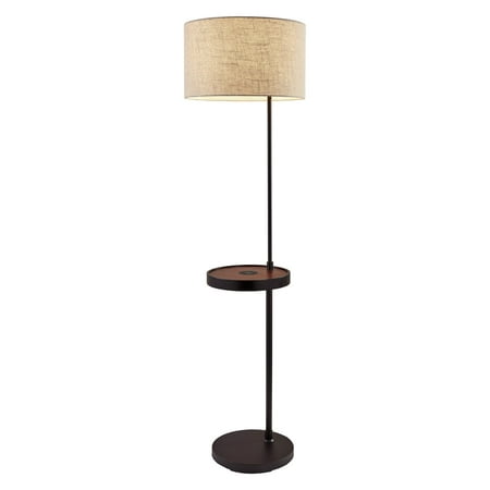 Adesso Oliver Charging Shelf Floor Lamp With Fabric Shade