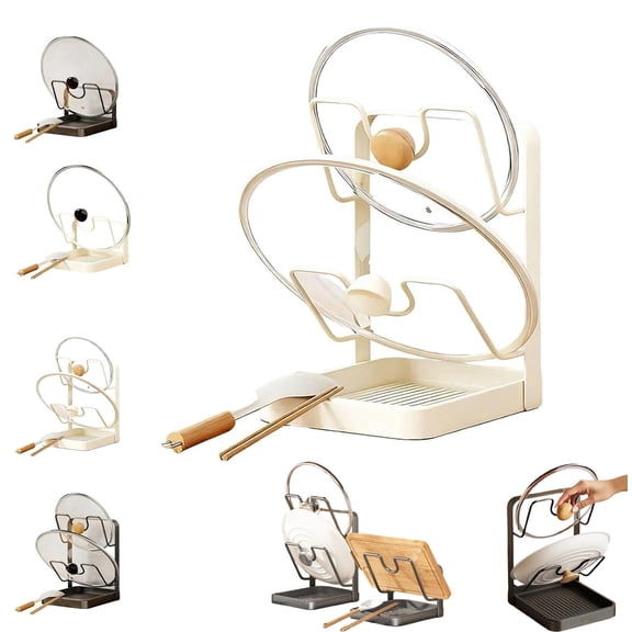 Kitchen Pot Lid Storage Rack, 304 Stainless Steel Pot Lid Holder While Cooking, Multifunctional Holder And Spoon Rest For Stove Top,With Removable Drip Tray,for Pots, Pans, Lids & Bakeware