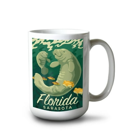 

15 fl oz Ceramic Mug Sarasota Florida Manatee and Calf Swimming Dishwasher & Microwave Safe