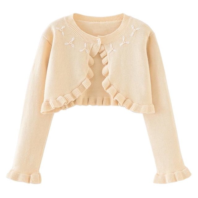 vdgthytj Toddler Girls Cardigan Sweater Cute Long Sleeve Ruffle Button Knit Shrug Cropped Cover Up Tops Jacket