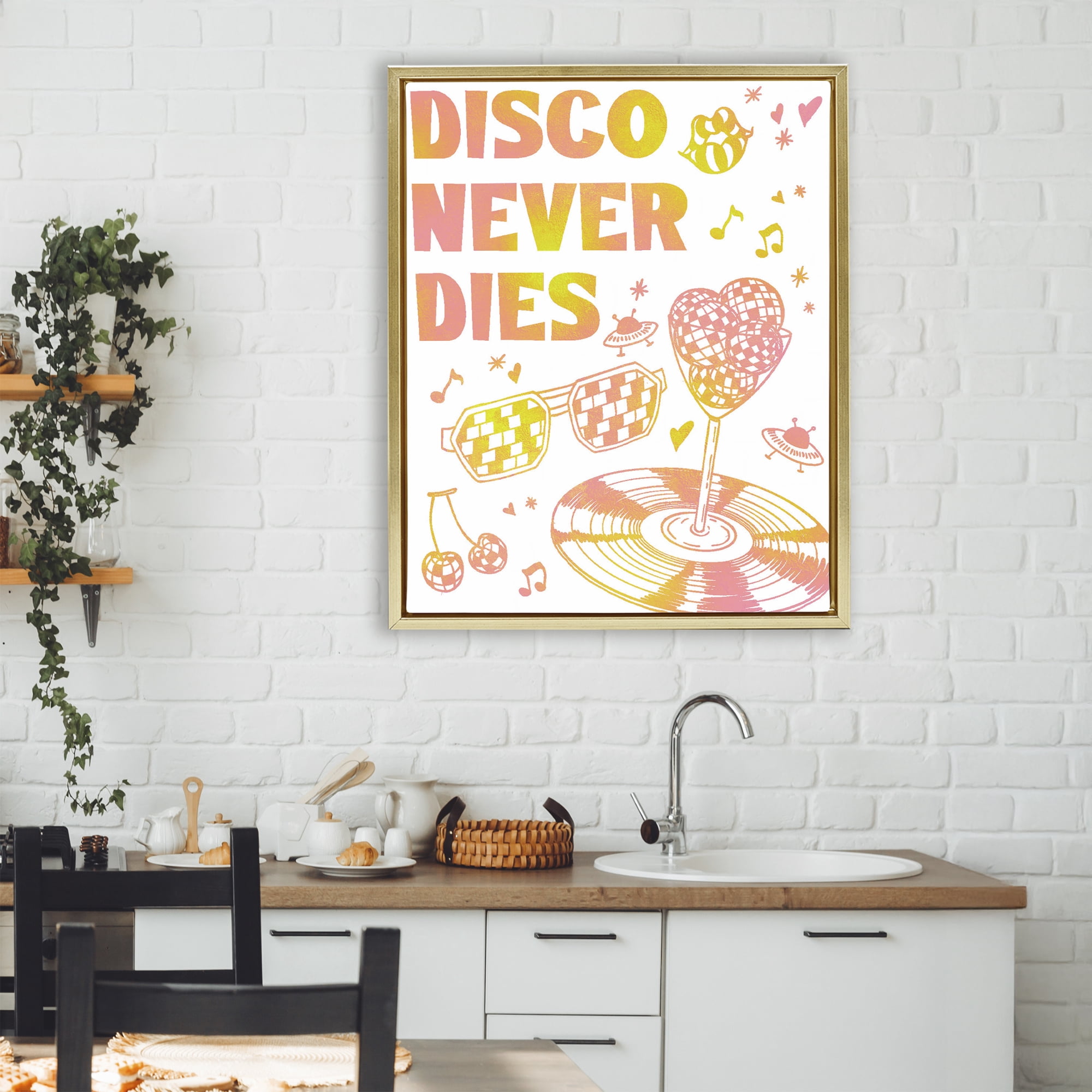 Stupell Industries Disco Never Dies Gold Framed Floater Canvas Wall Art, design by Ziwei Li