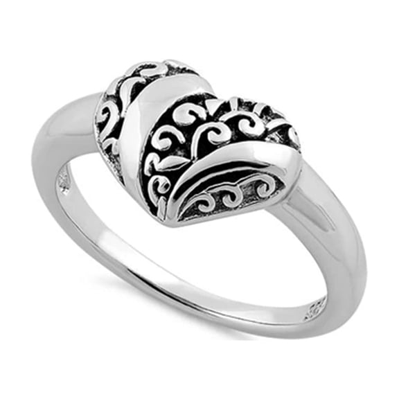 925 Sterling Silver Oxidized Platinum Plated Heart Vines Women Valentines Day Gifts Ring