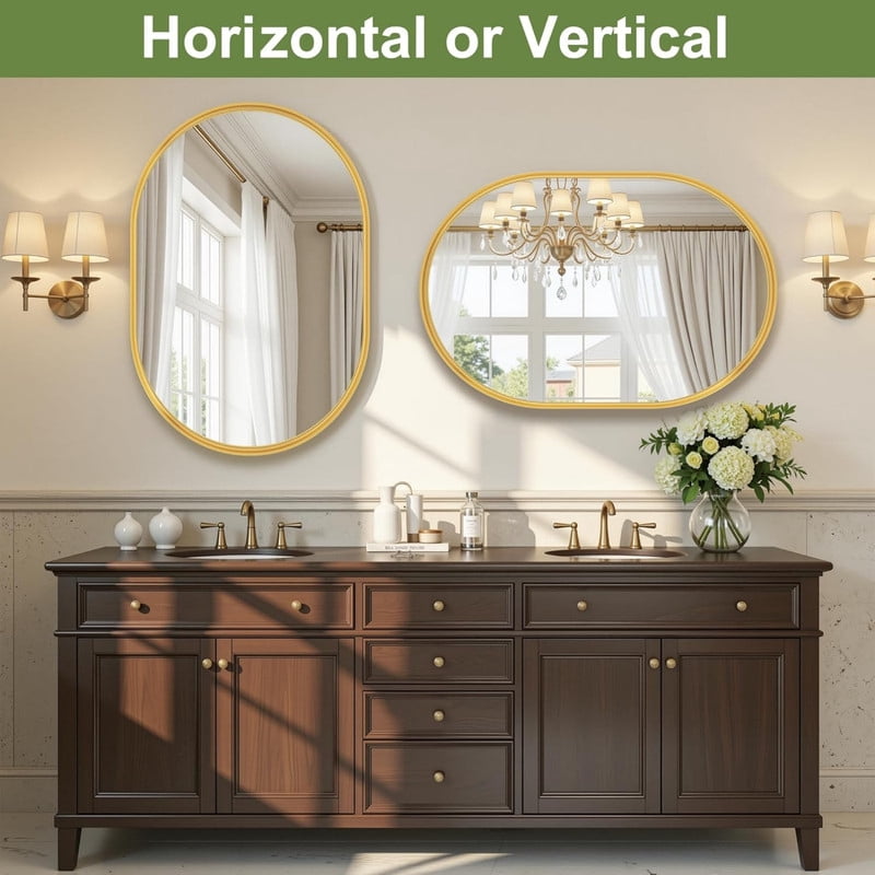AUROMIR 38"x22" Oval Bathroom Mirror Wall Mounted Mirror with Deep Frame, Gold