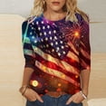 thumbnail image 1 of Baikeli Liquidation pour Femmes T-Shirt à Col Rond Imprimé Mode Fête de l'Indépendance Manches 3/4 Haut T-Shirt pour Femmes Hauts d'Été pour Femmes 2024, 1 of 5