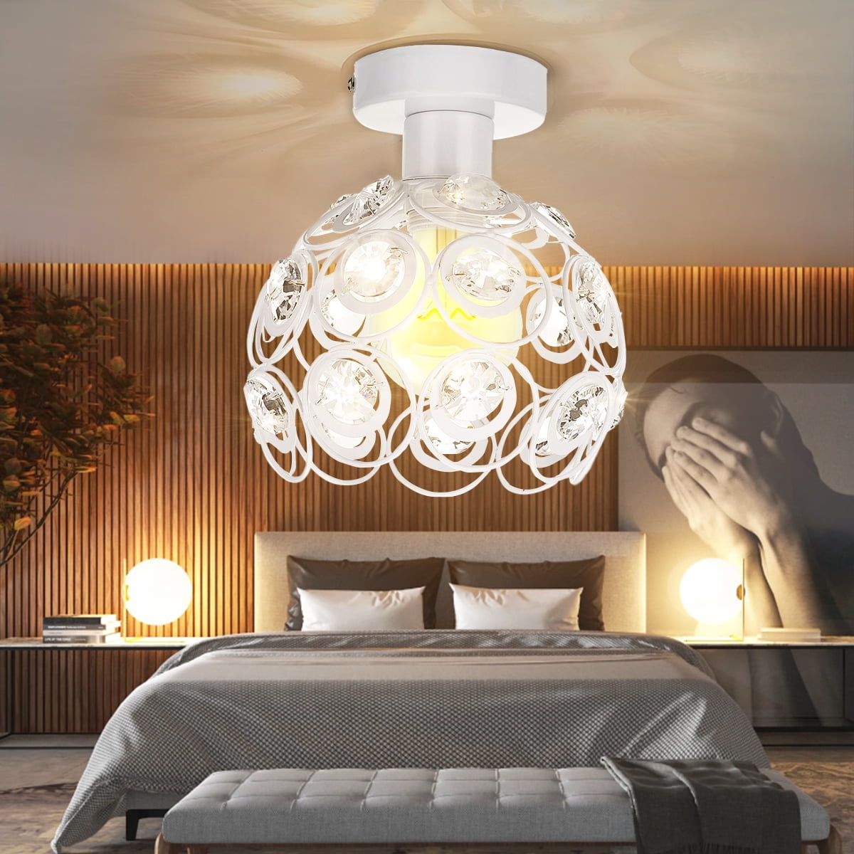 Semi Flush Mount Ceiling Light Fixture, Antique Metal