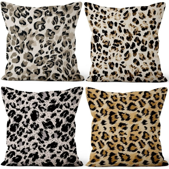 Pbobriich Leopard Print Throw Pillow Covers 16x16in Set of 4 Decorative Throw Pillow Cases for Home Bedroom