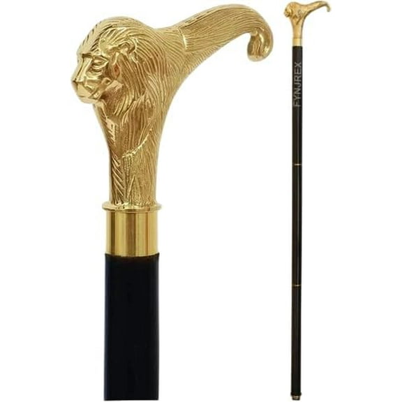 Brass Lion Head Wooden Walking Stick - 36" Vintage Designer Handmade Walking Stick,Cane - Premium Wood Handmade Stylish Solid Wooden Walking Cane for Men, Women, Seniors.