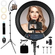 Foto&Tech 18 inch Ring Light Dimmable Tricolor LED Selfie Ring Light with Stand & Wireless Remote for Camera Smartphone Live Streaming Portrait Video Recording Make Up Vlog Photography Lighting Ring