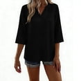thumbnail image 4 of Women Cotton Linen V Neck Blouse 2026 Trending 3/4 Sleeve Solid Beach Shirts Dressy Casual Chic Work Shirt Tops, 4 of 6