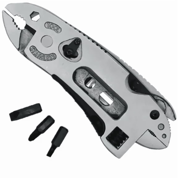 18-in-1 Multitool Wrench - Stainless Steel Adjustable Pocket Tool With Pliers, Screwdrivers, Knife, Cross Wrench & More For DIY, Camping, Emergency Repairs