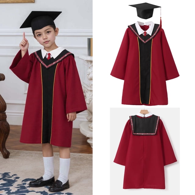 Toge et Mortier de Fin d'Études pour Garçons et Filles, Toge et Mortier Rouges pour Enfants, Tenue de Remise des Diplômes, 5-7 Ans