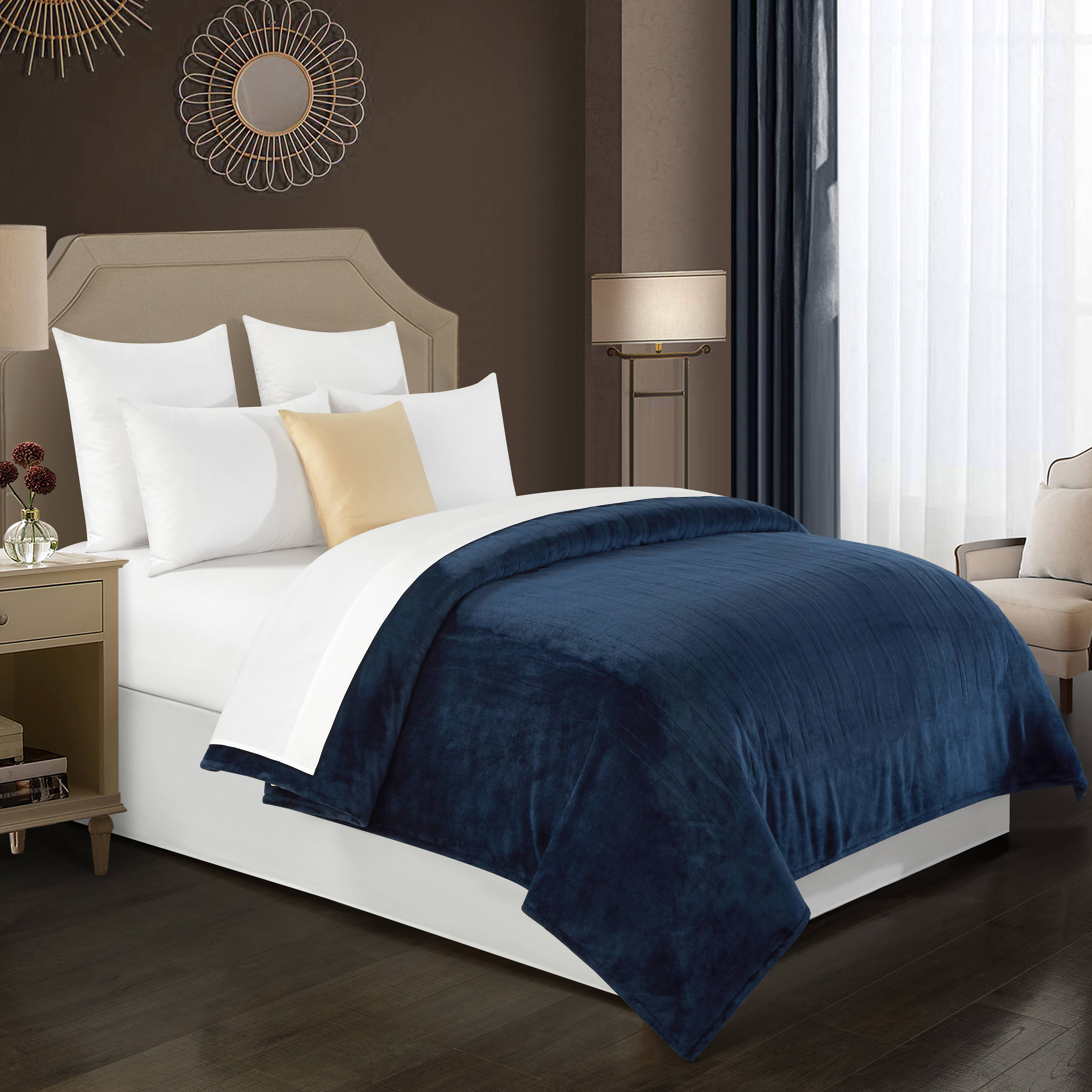 Well Being Soft Plush Electric Heated Throw, 50" x 60" size, Navy