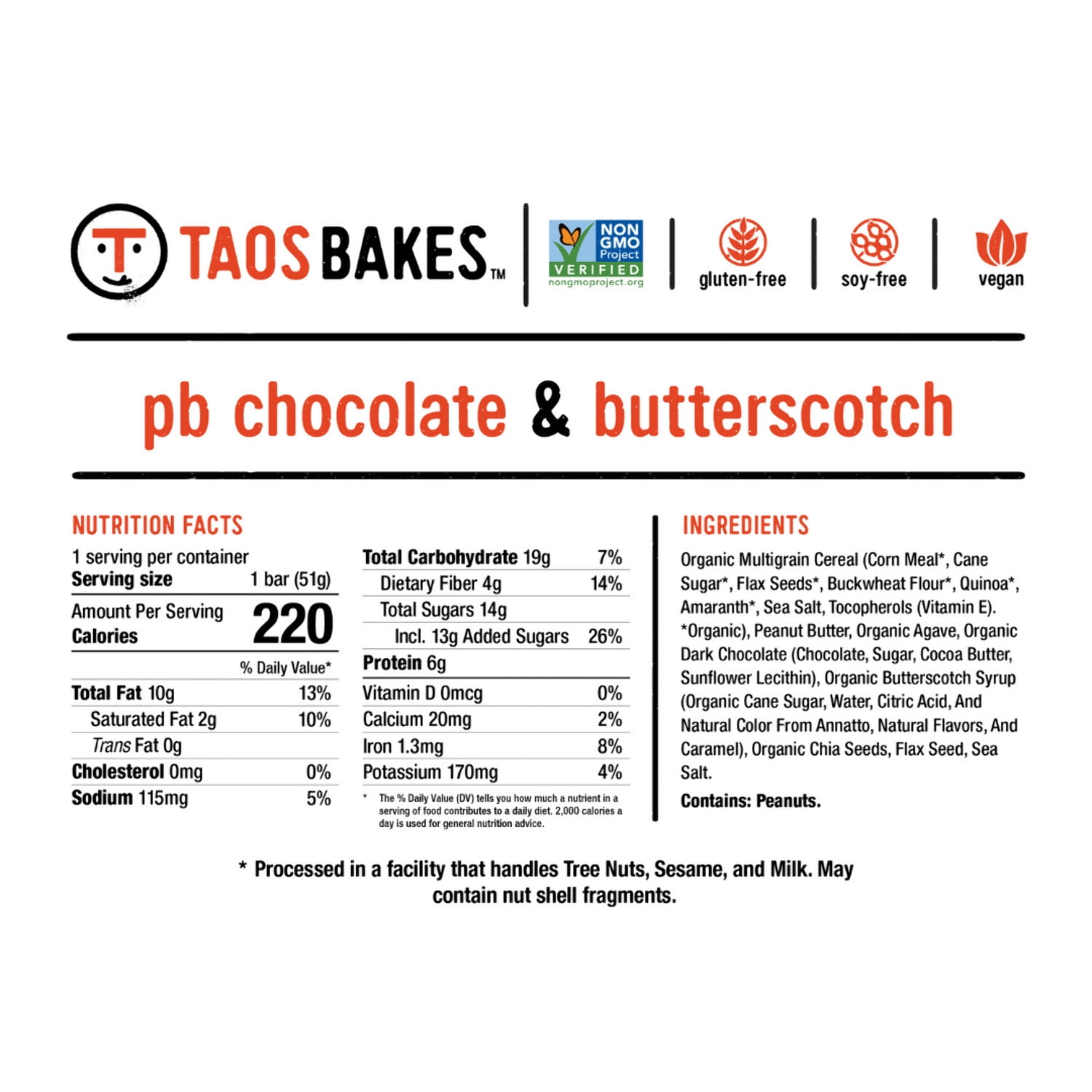 Taos Bakes - Peanut Butter Chocolate + Butterscotch - Granola Bars - 6g Protein - 12 pk, 1.8oz ea