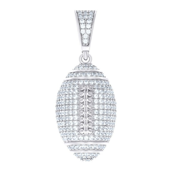 925 Sterling Silver Mens Cubic-Zirconia Football Sports Charm Pendant