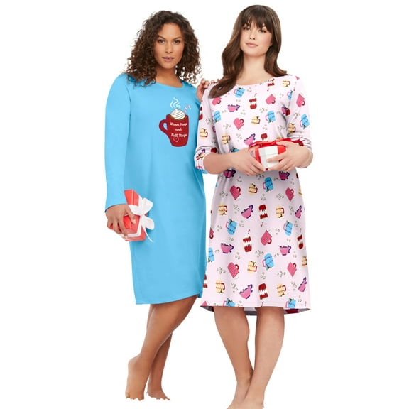 Dreams & Co. Plus Size 2-Pack Long-Sleeve Sleepshirt