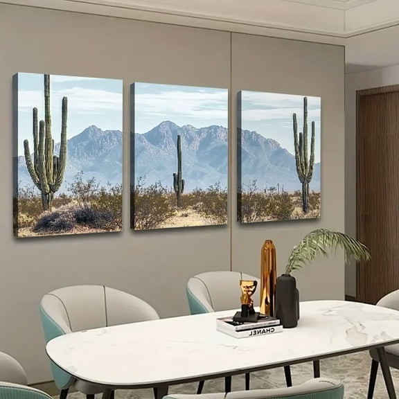 Shadudu Cactus Trees Canvas Wall Art Decor Set of 3 Large Size 16x24 Inches Unframed - Elegant Home and Office Wall Pictures 16x24x3pcs