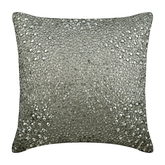 Pillow Case Zip, Throw Pillow Cover Accent Pillow Couch Sofa Bed 24x24 Silver Silk Pillow Cover Silver Sequins Embroidered, Silver Pillow Cover 24x24 inch (60x60 cm) - Silver Wedding