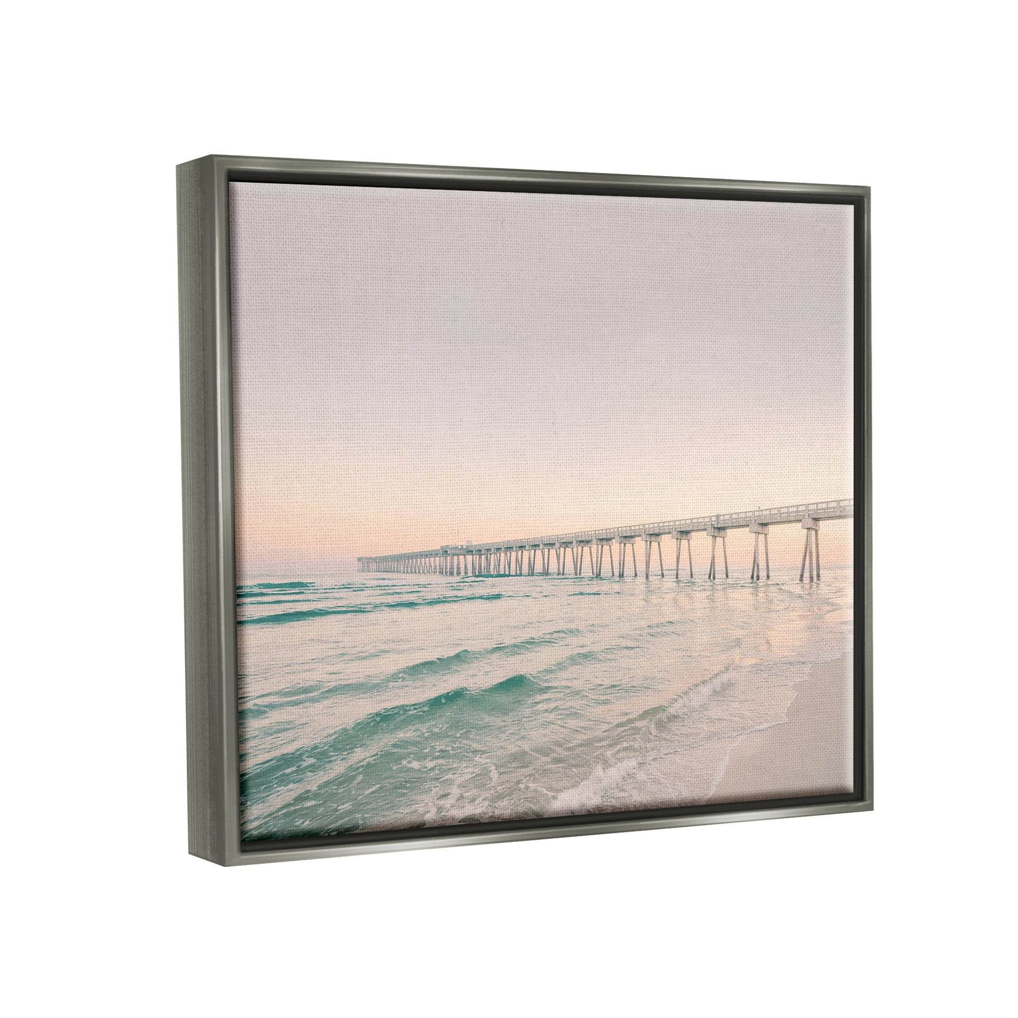 Stupell Industries Beach Pier Bridge Landscape Nature Photography Gray Floater Framed Art Print Wall Art, 21 x 17