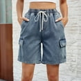 thumbnail image 2 of JIKNTTR Womens Jean Shorts Pants Comfortable Soft Denim Shorts Fashionable Adjustable Elastic Lace Up Denim Shorts Casual Baggy Trendy Short Pants, 2 of 7