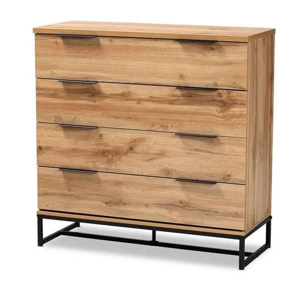 Bowery Hill Wood Oak Black Dresser Rectangular 4 Drawers 38.98"H Unassembled