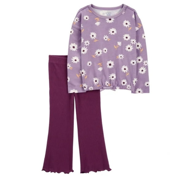 Carter's Little Girl's 2 Piece Playwear Outfit Set, 1 Top and 1 Bottom (Purple Daisy Flare, 2T)