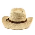 thumbnail image 6 of oqasdz Adult Hollow Woven Straw Cowboy Hat Wide Curved Brim Leather Band Sun Protection Hat for Beach Vacation Outdoor Casual Headwear, 6 of 6