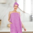 thumbnail image 4 of Toalla de baño para mujer para ducha de spa, toalla de baño, batas de baño de microfibra suave, envoltura con turbante para el cabello, 4 of 5