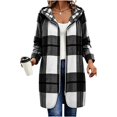 thumbnail image 2 of felwors Women's Long Plaid Jacket Lightweight Fall Zip Up Hoodie, Hooded Cardigan Long Sleeve Color Block Trendy Coat Comfy Outerwear (Black, L), 2 of 9